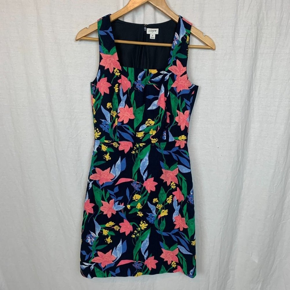 J. Crew Women's Floral Basketweave Square Neck Dress Sleeveless Back Zip